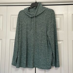 J JILL green casual pullover knit top size XL drawstring mock neck GUC
